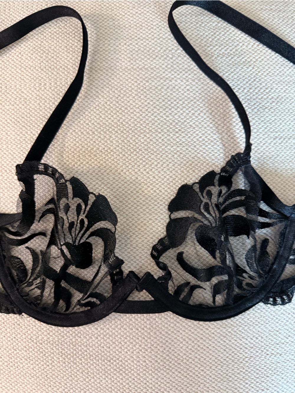 Bluebella Leonora Black Embroidered Mesh Floral Sheer Lace Underwire Bra 32B